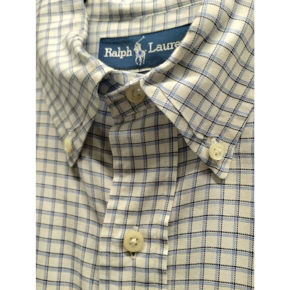 Ralph Lauren Men Size 16 - 32/33 Yarmouth Long Sleeve Blue Check Button Up Shirt - Picture 4 of 7